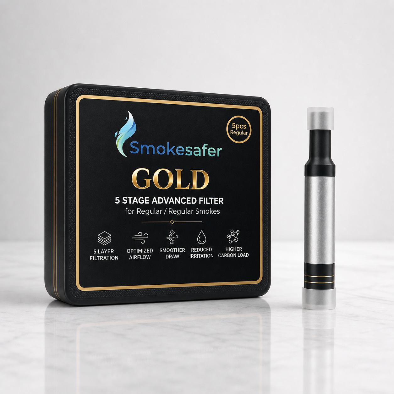 Smokesafer Gold five-stage advanced cigarette filter pack and reusable filter