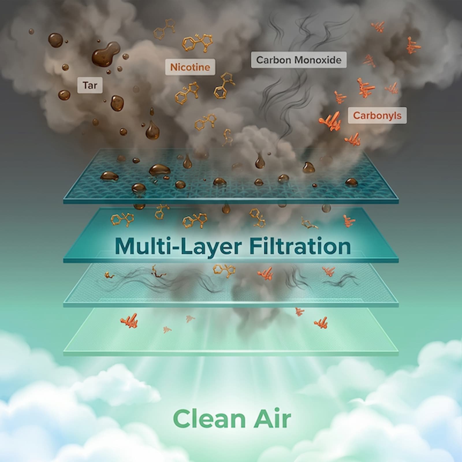 Smokesafer Plus four-stage filtration structure